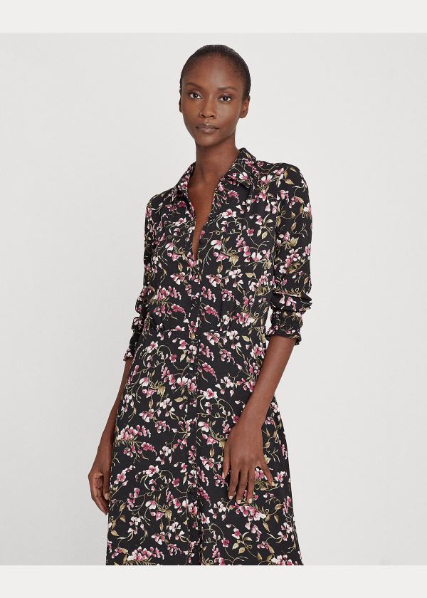 Sukienka Ralph Lauren Floral Crepe Dress Damskie Czarne Różowe Kolorowe | PFRS7169