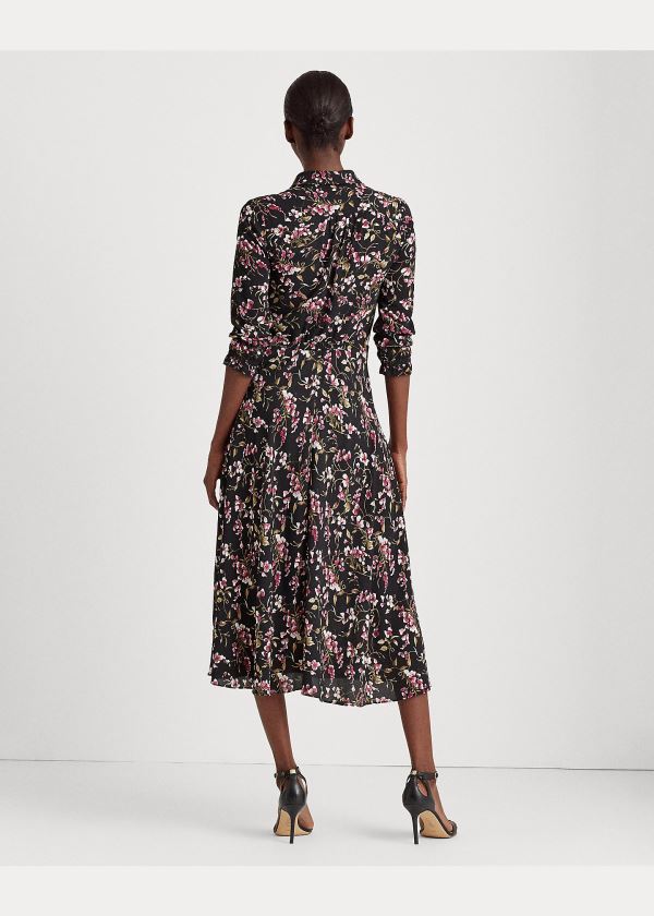 Sukienka Ralph Lauren Floral Crepe Dress Damskie Czarne Różowe Kolorowe | PFRS7169