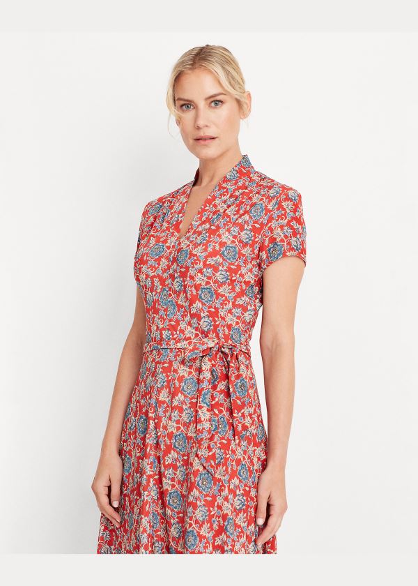 Sukienka Ralph Lauren Floral Crepe Midi Dress Damskie Czerwone Kolorowe | XWKP1989