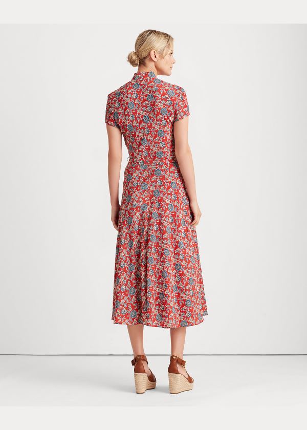 Sukienka Ralph Lauren Floral Crepe Midi Dress Damskie Czerwone Kolorowe | XWKP1989