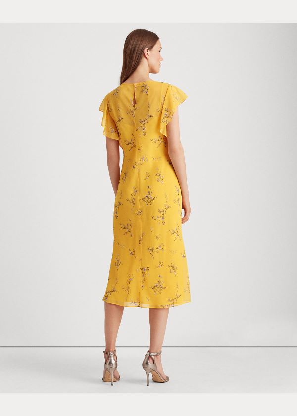 Sukienka Ralph Lauren Floral Georgette Dress Damskie Żółte Szare Kolorowe | OEMJ4021