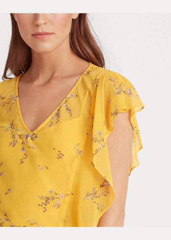 Sukienka Ralph Lauren Floral Georgette Dress Damskie Żółte Szare Kolorowe | OEMJ4021