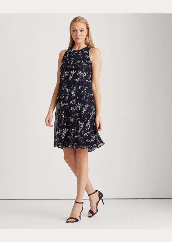 Sukienka Ralph Lauren Floral Georgette Shift Dress Damskie Głęboka Granatowe Niebieskie Kolorowe | AQOV8499