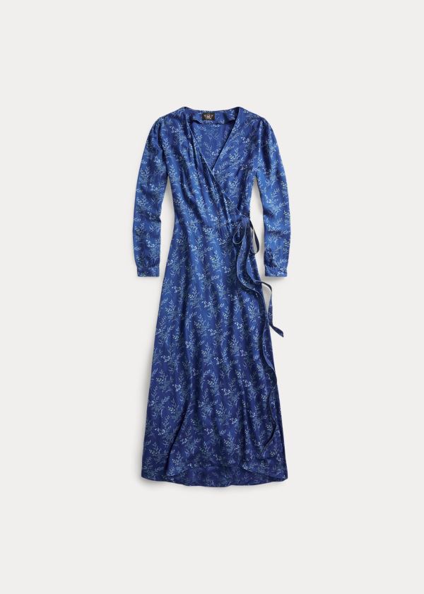 Sukienka Ralph Lauren Floral Indigo Wrap Dress Damskie Indygo Kolorowe | IGZN3805