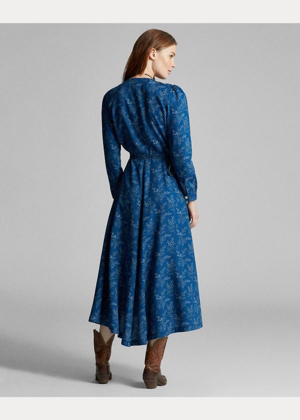 Sukienka Ralph Lauren Floral Indigo Wrap Dress Damskie Indygo Kolorowe | IGZN3805