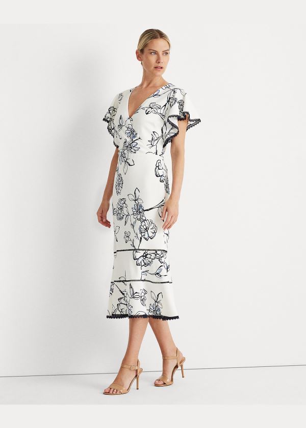 Sukienka Ralph Lauren Floral Jacquard Dress Damskie Kremowe Białe Kolorowe | QSHJ4002