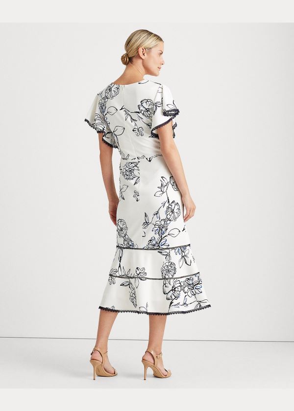 Sukienka Ralph Lauren Floral Jacquard Dress Damskie Kremowe Białe Kolorowe | QSHJ4002