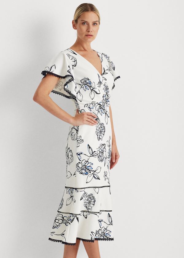 Sukienka Ralph Lauren Floral Jacquard Dress Damskie Kremowe Białe Kolorowe | QSHJ4002