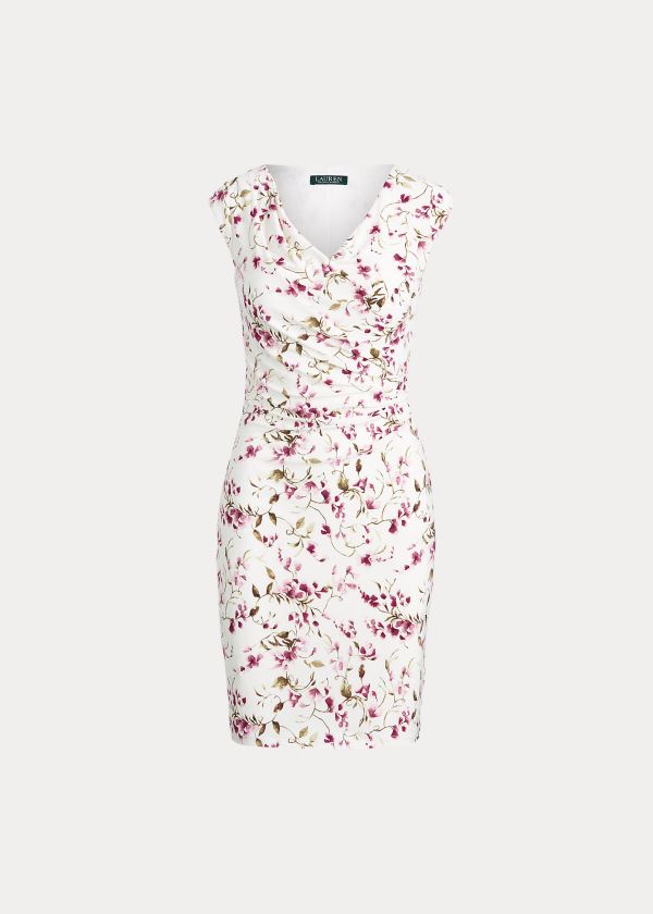 Sukienka Ralph Lauren Floral Jersey Surplice Dress Damskie Kremowe Różowe Kolorowe | XZJP4856