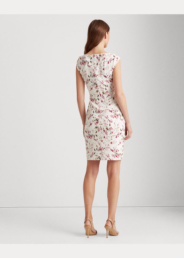 Sukienka Ralph Lauren Floral Jersey Surplice Dress Damskie Kremowe Różowe Kolorowe | XZJP4856