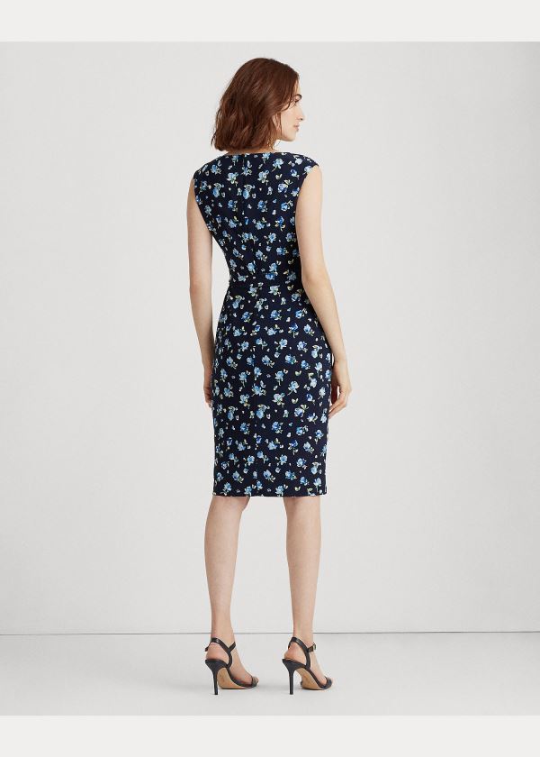 Sukienka Ralph Lauren Floral Jersey Wrap-Style Dress Damskie Granatowe Niebieskie Kolorowe | QPAI0424