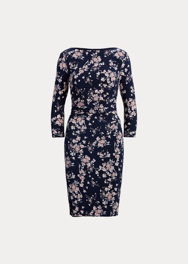 Sukienka Ralph Lauren Floral Ruched Jersey Dress Damskie Granatowe Kolorowe | RALP2674