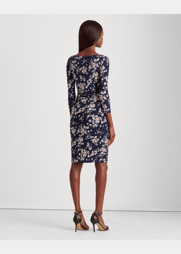 Sukienka Ralph Lauren Floral Ruched Jersey Dress Damskie Granatowe Kolorowe | RALP2674