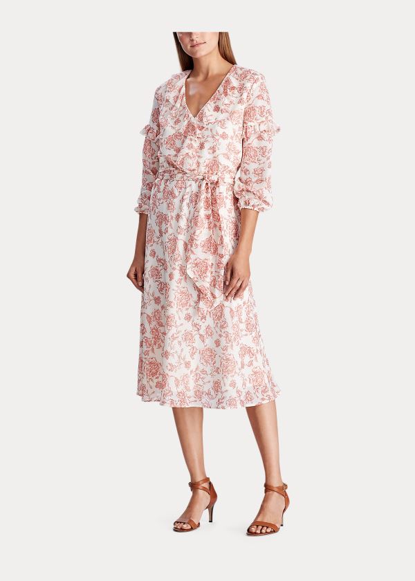 Sukienka Ralph Lauren Floral Ruffled Dress Damskie Kremowe Kolorowe | DTSA3016