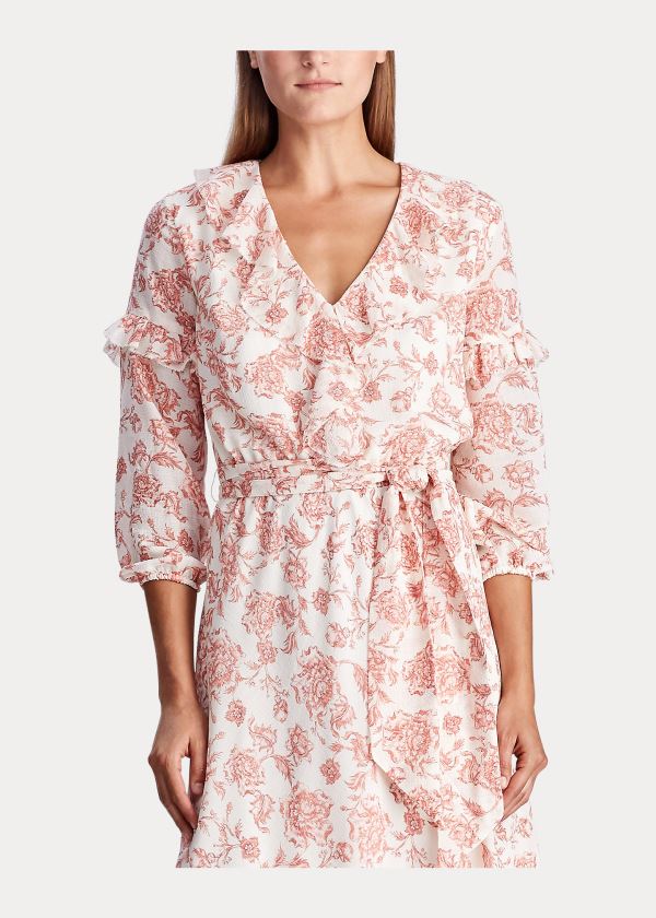 Sukienka Ralph Lauren Floral Ruffled Dress Damskie Kremowe Kolorowe | DTSA3016