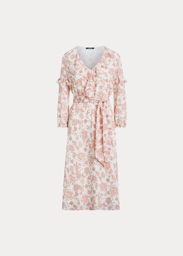 Sukienka Ralph Lauren Floral Ruffled Dress Damskie Kremowe Kolorowe | DTSA3016