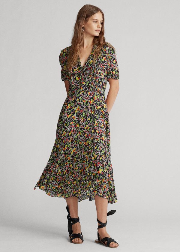 Sukienka Ralph Lauren Floral Short-Sleeve Dress Damskie Kolorowe | IDPY5699