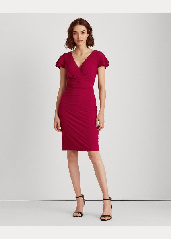 Sukienka Ralph Lauren Flutter-Sleeve Surplice Dress Damskie Bordowe | QHWM7340