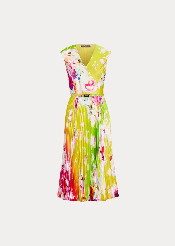 Sukienka Ralph Lauren Fonda Ombr?-Floral Silk Dress Damskie Różowe Żółte Zielone | GKVK9496