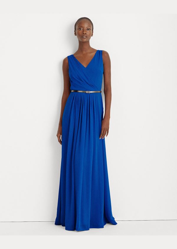 Sukienka Ralph Lauren Georgette Sleeveless Gown Damskie Niebieskie | HZEG0292