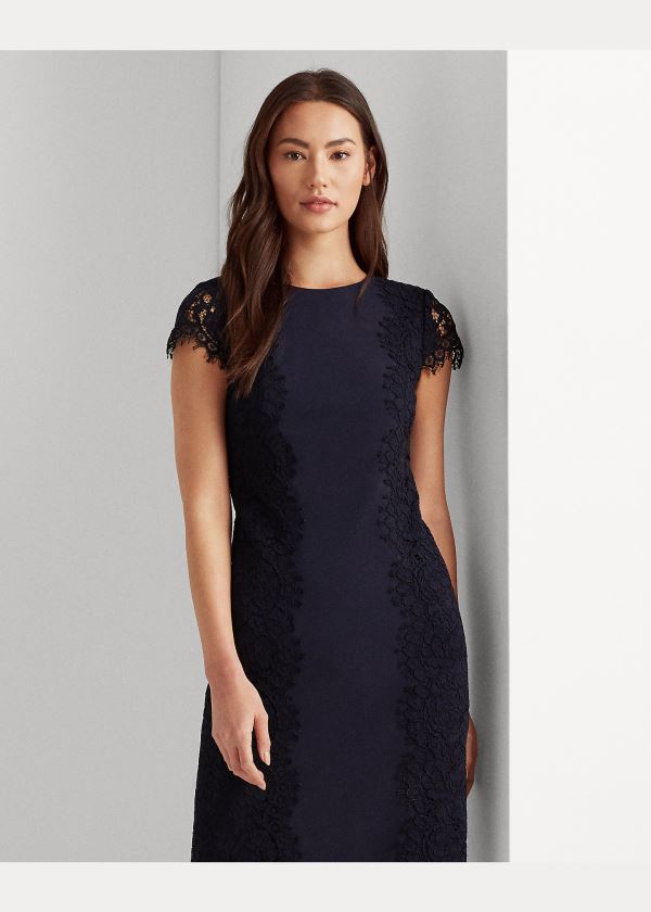 Sukienka Ralph Lauren Jersey-Lace Cocktail Dress Damskie Granatowe | SAUG6452