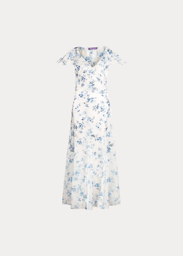 Sukienka Ralph Lauren Kegan Floral Evening Dress Damskie Niebieskie Białe | TSGH0441