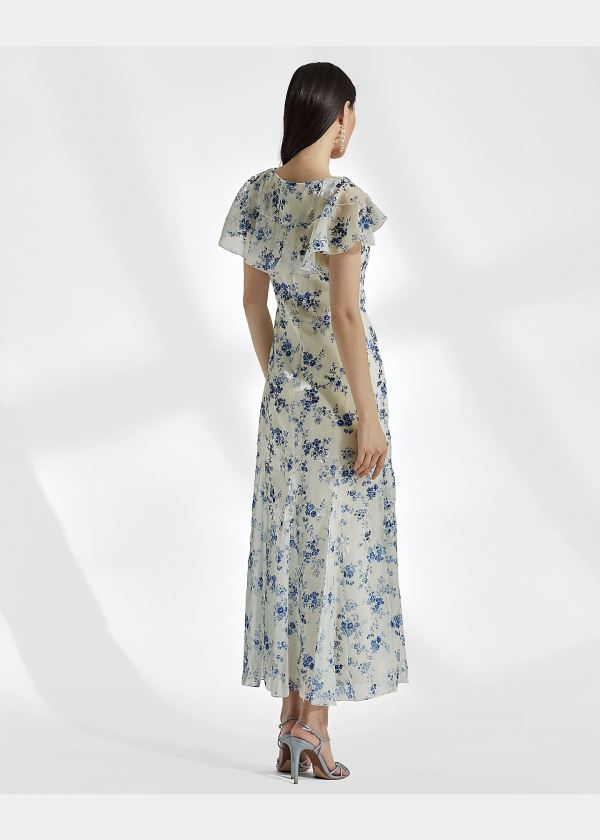 Sukienka Ralph Lauren Kegan Floral Evening Dress Damskie Niebieskie Białe | TSGH0441