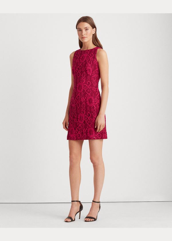 Sukienka Ralph Lauren Lace Sleeveless Dress Damskie Bordowe Różowe | NLIH5774