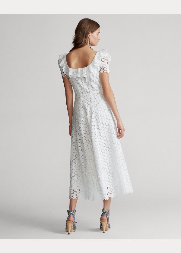 Sukienka Ralph Lauren Linen Eyelet Midi Dress Damskie Białe | OYWC5095