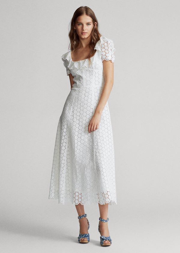 Sukienka Ralph Lauren Linen Eyelet Midi Dress Damskie Białe | OYWC5095