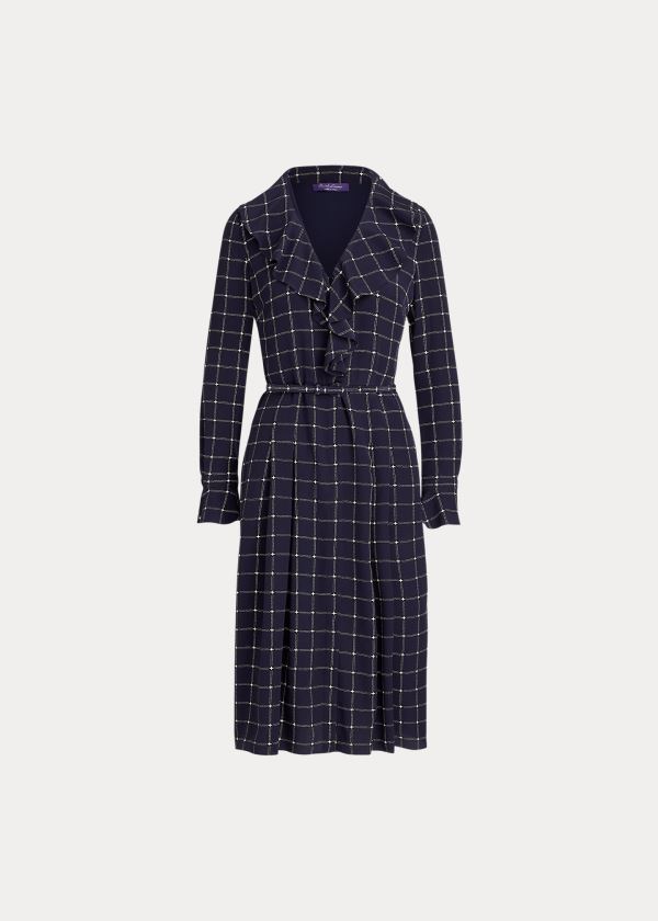 Sukienka Ralph Lauren London Plaid Silk Shirtdress Damskie Granatowe Kremowe | UJUV2886