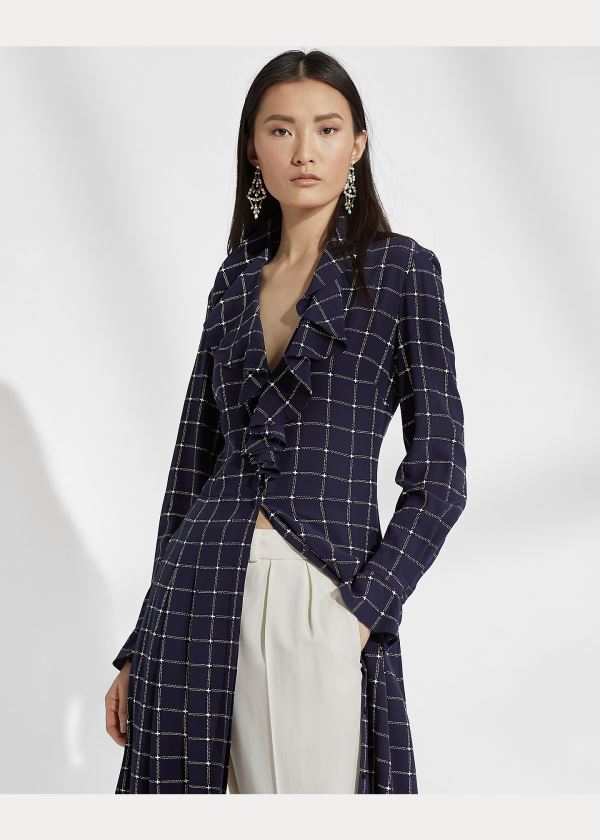 Sukienka Ralph Lauren London Plaid Silk Shirtdress Damskie Granatowe Kremowe | UJUV2886