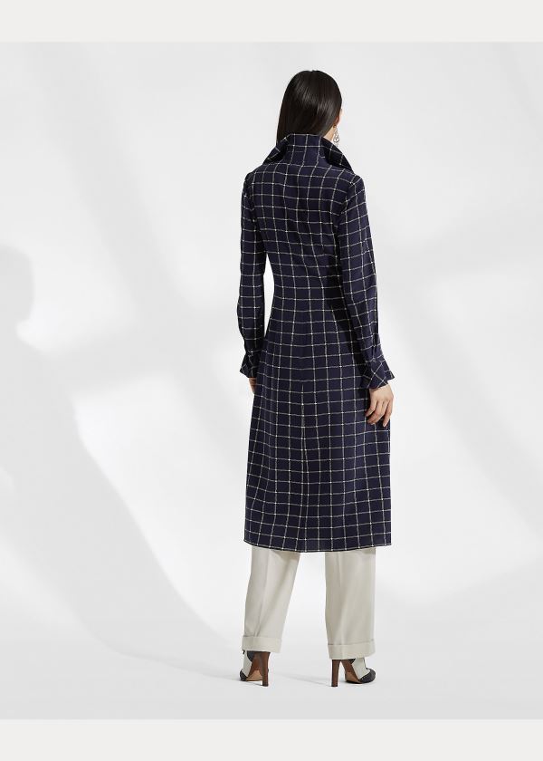 Sukienka Ralph Lauren London Plaid Silk Shirtdress Damskie Granatowe Kremowe | UJUV2886