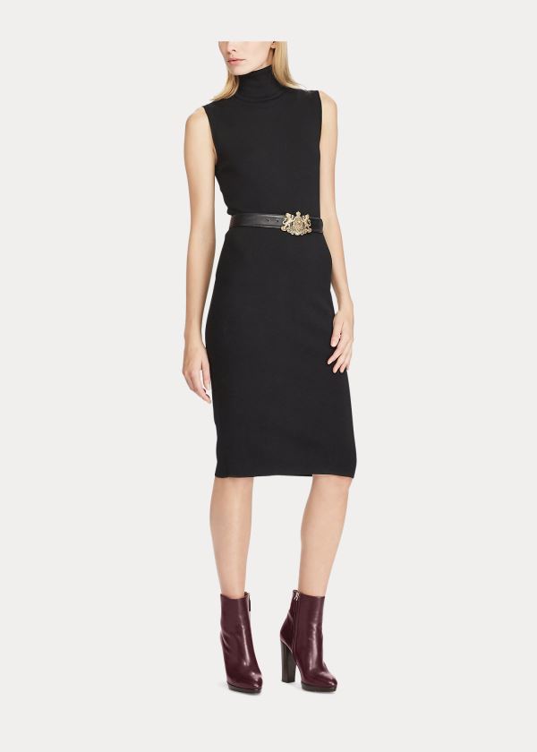 Sukienka Ralph Lauren Merino Wool Turtleneck Dress Damskie Czarne | CGRT7687