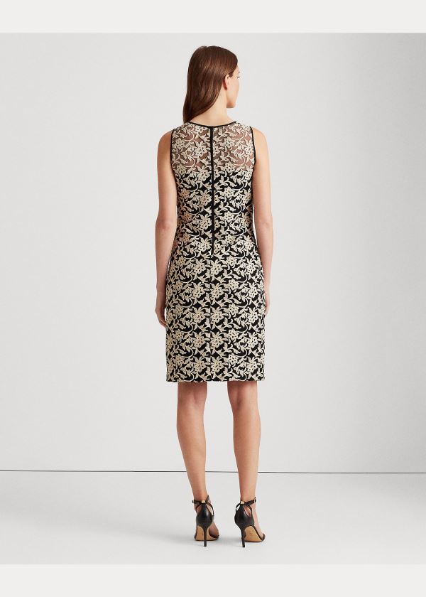 Sukienka Ralph Lauren Metallic Floral Tulle Dress Damskie Czarne Złote | XTOB9510