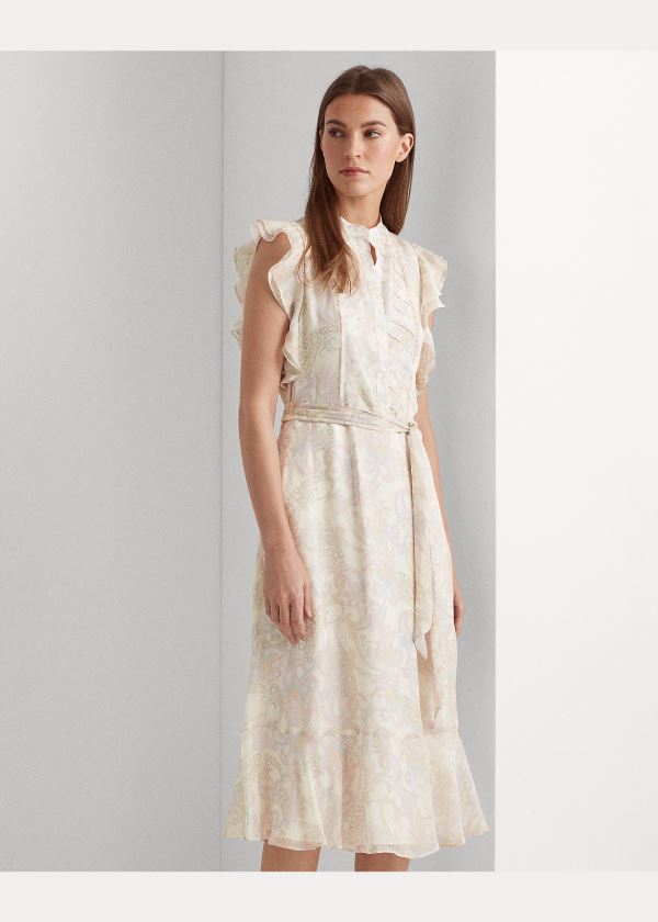 Sukienka Ralph Lauren Paisley Georgette Dress Damskie Kremowe Kolorowe | QKDH1183