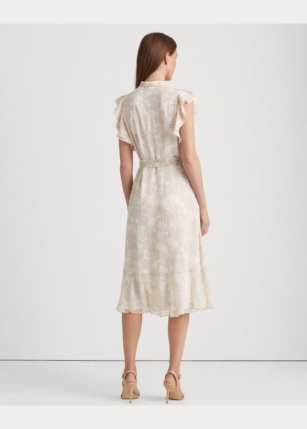 Sukienka Ralph Lauren Paisley Georgette Dress Damskie Kremowe Kolorowe | QKDH1183