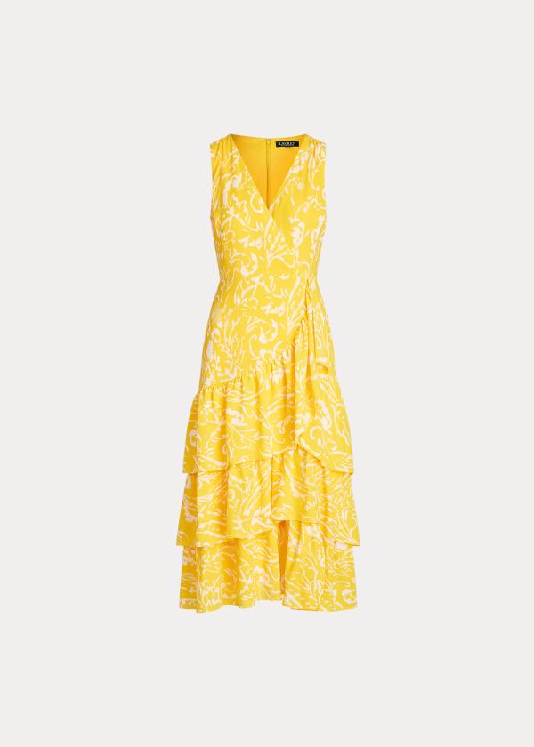 Sukienka Ralph Lauren Paisley Tiered Crepe Dress Damskie Cytrynowy Kremowe Kolorowe | CANR0296