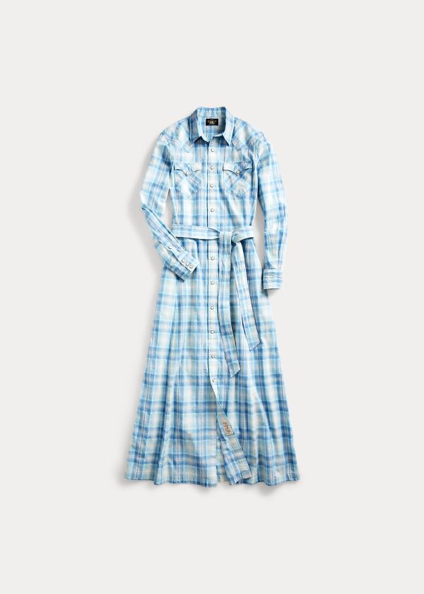 Sukienka Ralph Lauren Plaid Cotton Shirtdress Damskie Głęboka Niebieskie | QAJX9381