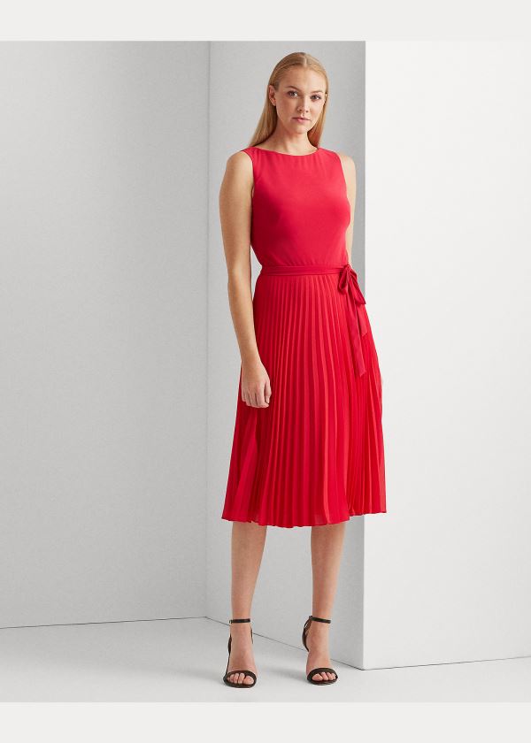 Sukienka Ralph Lauren Pleated Georgette Dress Damskie Czerwone | YQRA9079