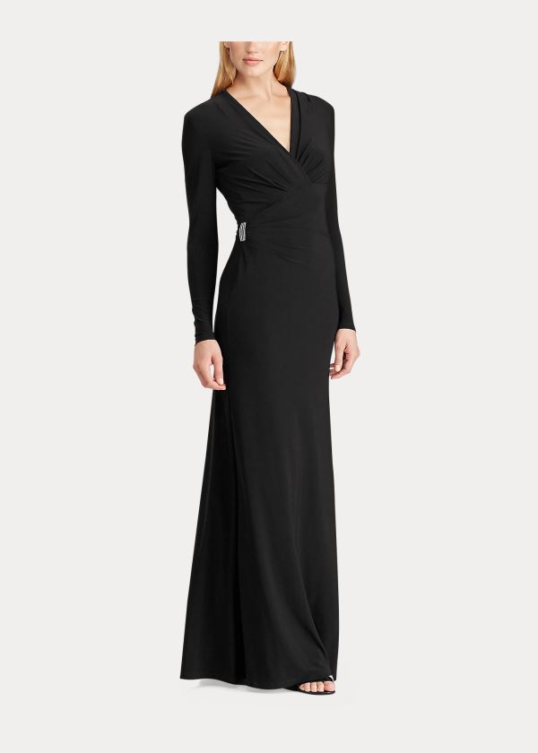 Sukienka Ralph Lauren Pleated Matte Jersey Gown Damskie Czarne | VNKW3734