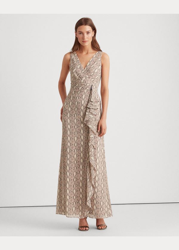 Sukienka Ralph Lauren Print Georgette Gown Damskie Szare Brązowe Kolorowe | WFIJ0082