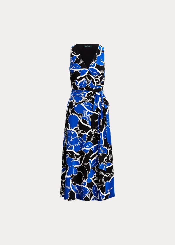 Sukienka Ralph Lauren Print Tie-Waist Jersey Dress Damskie Niebieskie Czarne | JWUE7054