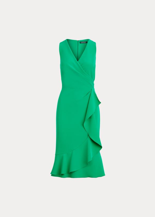 Sukienka Ralph Lauren Ruffle-Trim Crepe Dress Damskie Zielone | QMQC3865