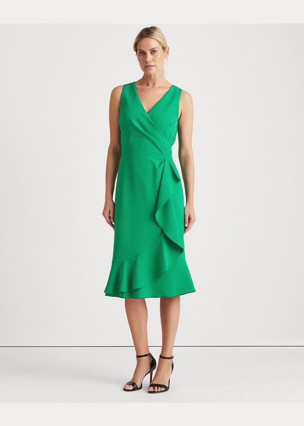 Sukienka Ralph Lauren Ruffle-Trim Crepe Dress Damskie Zielone | QMQC3865