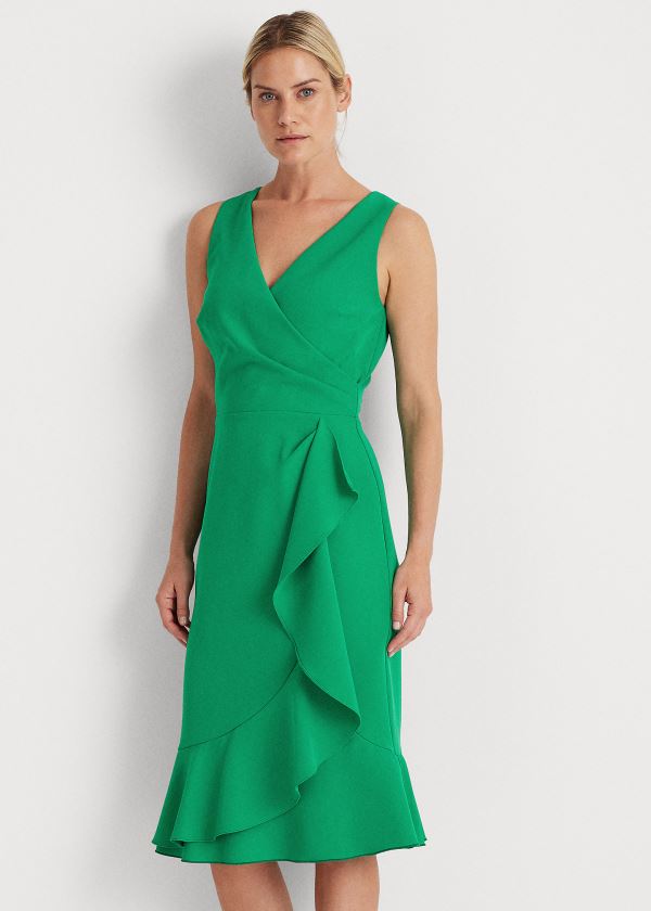 Sukienka Ralph Lauren Ruffle-Trim Crepe Dress Damskie Zielone | QMQC3865