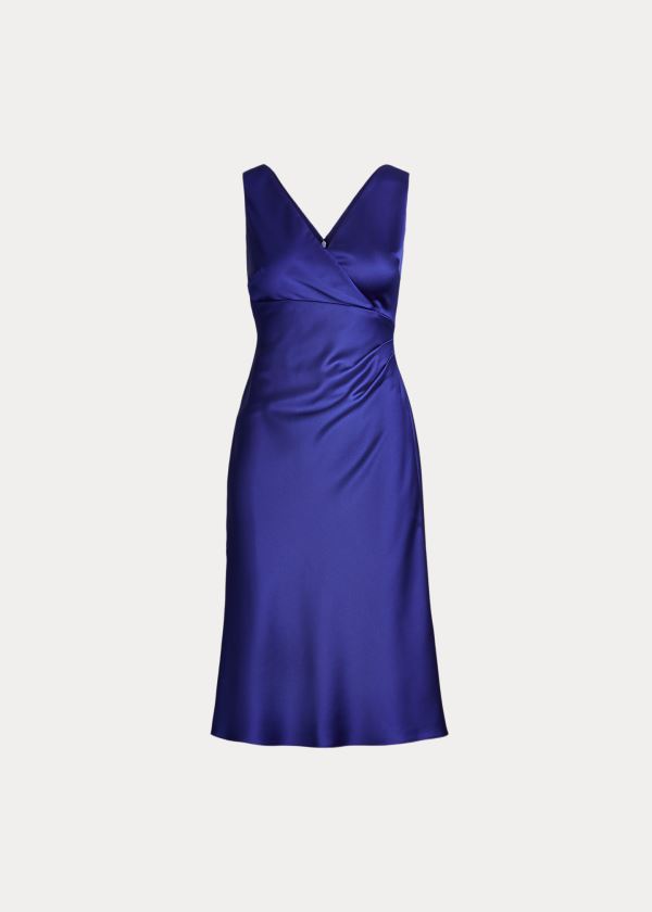 Sukienka Ralph Lauren Satin Surplice Dress Damskie Niebieskie | YPGO0161