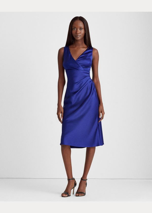 Sukienka Ralph Lauren Satin Surplice Dress Damskie Niebieskie | YPGO0161