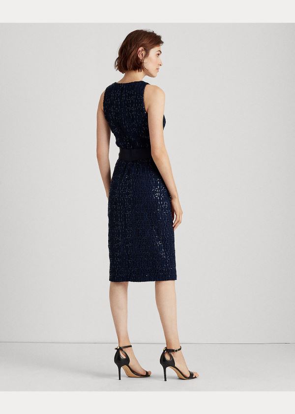 Sukienka Ralph Lauren Sequined-Lace Cocktail Dress Damskie Granatowe | PTMW5907