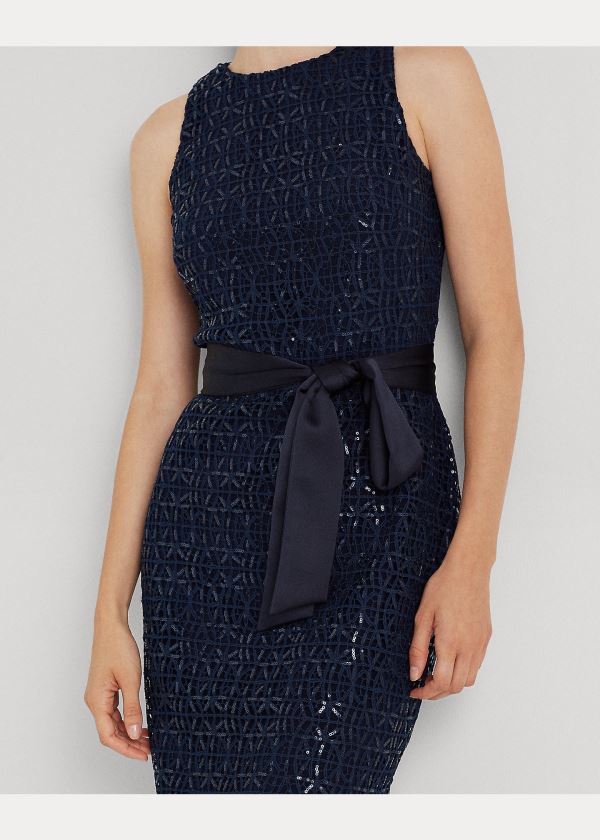 Sukienka Ralph Lauren Sequined-Lace Cocktail Dress Damskie Granatowe | PTMW5907